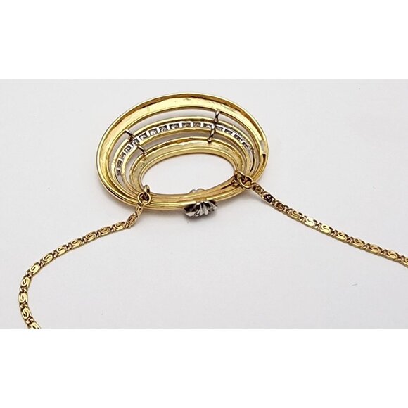 Vintage 18K Two Tone Multi Color Gold Diamond Oval Pendant Link Chain Necklace - Picture 12 of 16